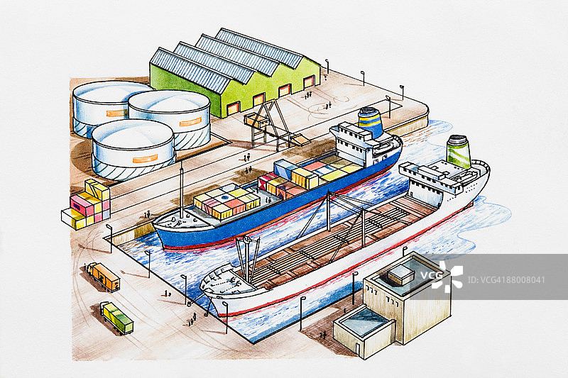 港口中的两艘货船图片素材