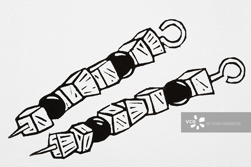 两串烤肉的黑白插画图片素材