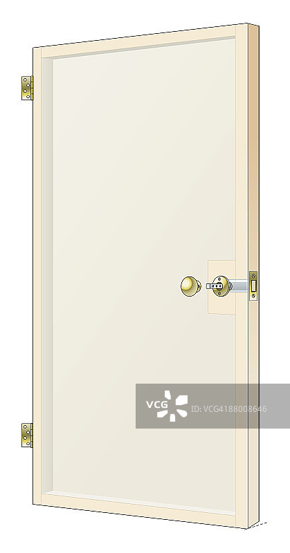 显示铰链、门把手和锁舌的平开门数字插画图片素材