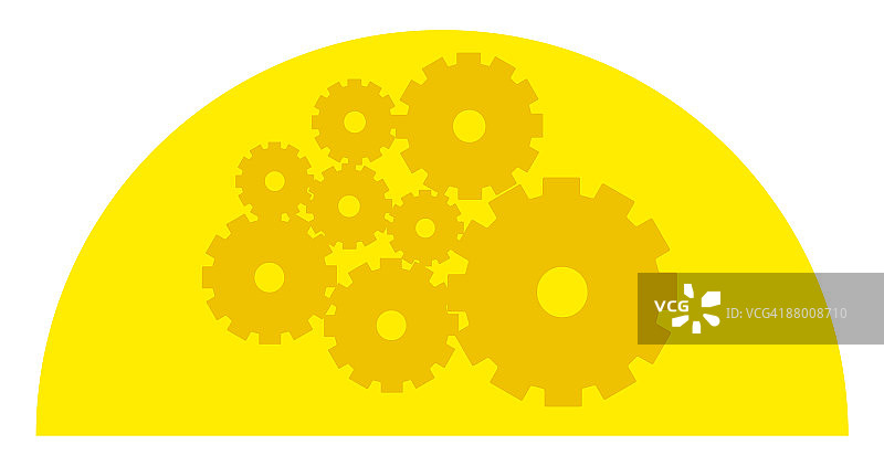 黄色半圆中的齿轮数字插画图片素材