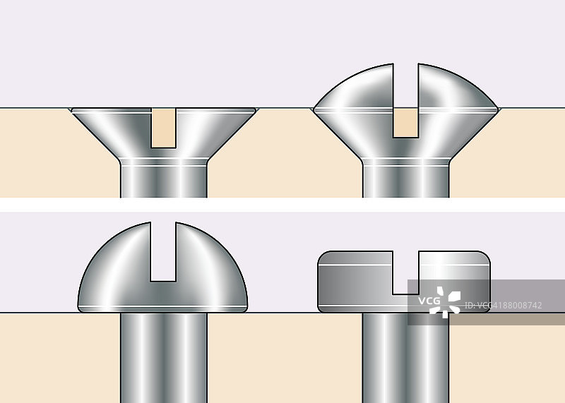 数字插画：沉头、凸头、圆头和平头螺钉图片素材