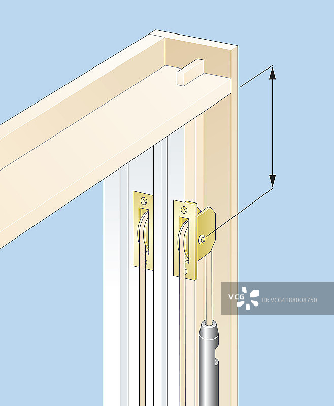 窗框上的滑轮和绳索数字插画图片素材