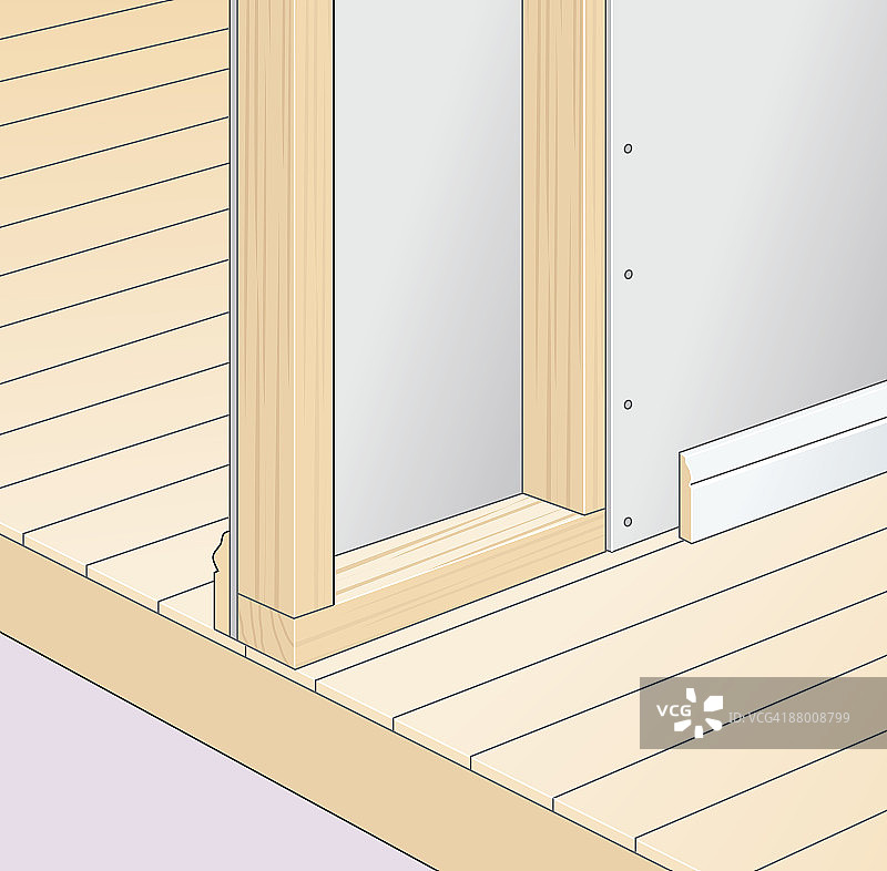 石膏板和踢脚板之间缝隙的数字插画图片素材