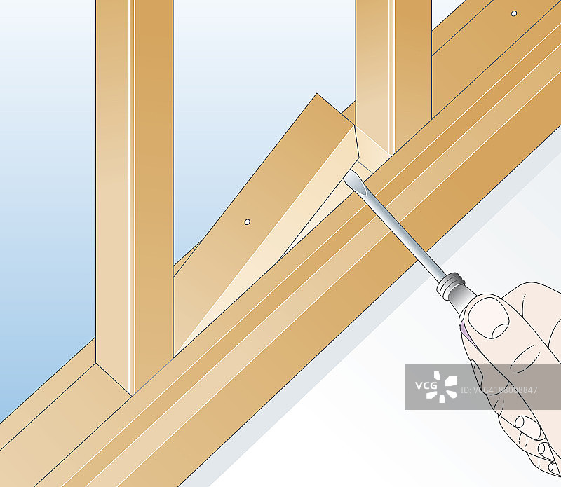用一字螺丝刀撬开栏杆间隙的数字插图图片素材