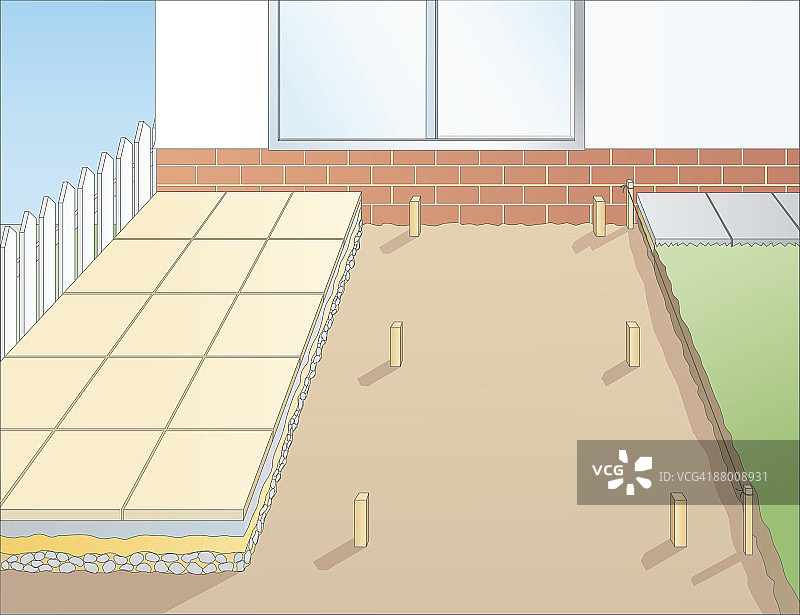 庭院挖掘土壤深度测量木钉数字插画图片素材