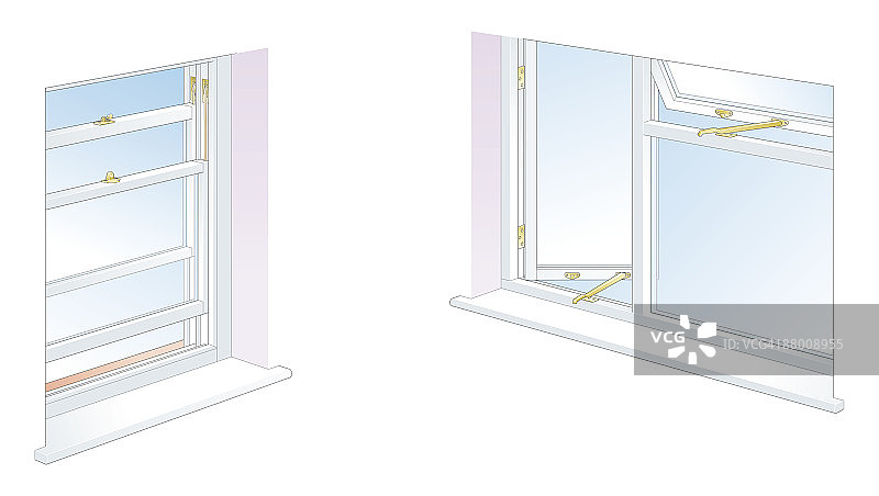 窗框上的弹簧金属条、泡沫条和橡胶密封条及泡沫条防风罩数字插图图片素材
