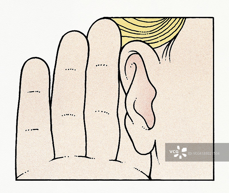 儿童手放在耳朵上的插图图片素材