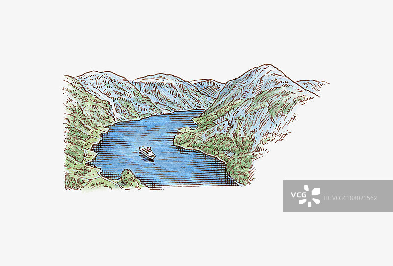 游轮穿过峡湾插画图片素材