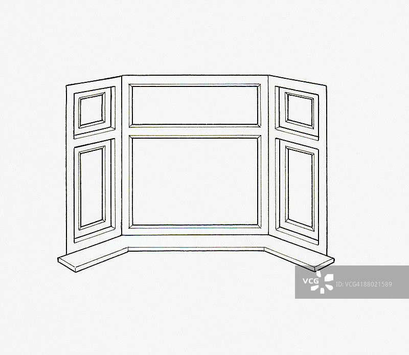 黑白插画：凸窗图片素材