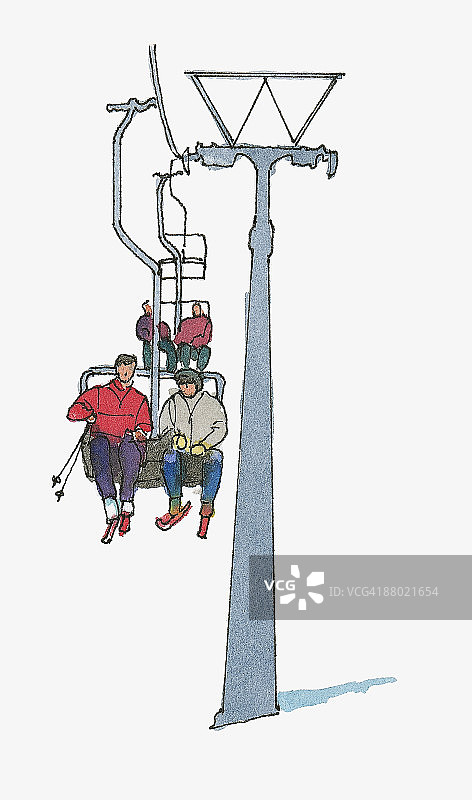 人们乘坐滑雪缆车插画图片素材