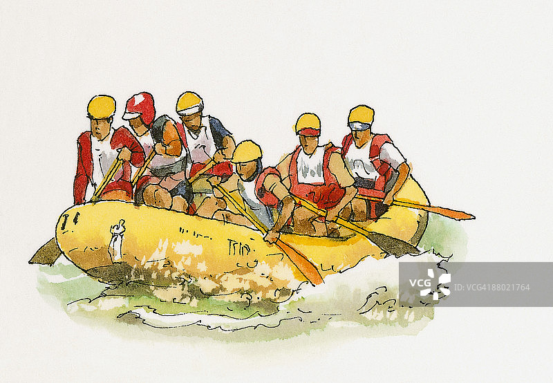 游客白浪漂流插画图片素材