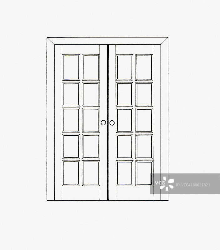 法式门黑白插画图片素材
