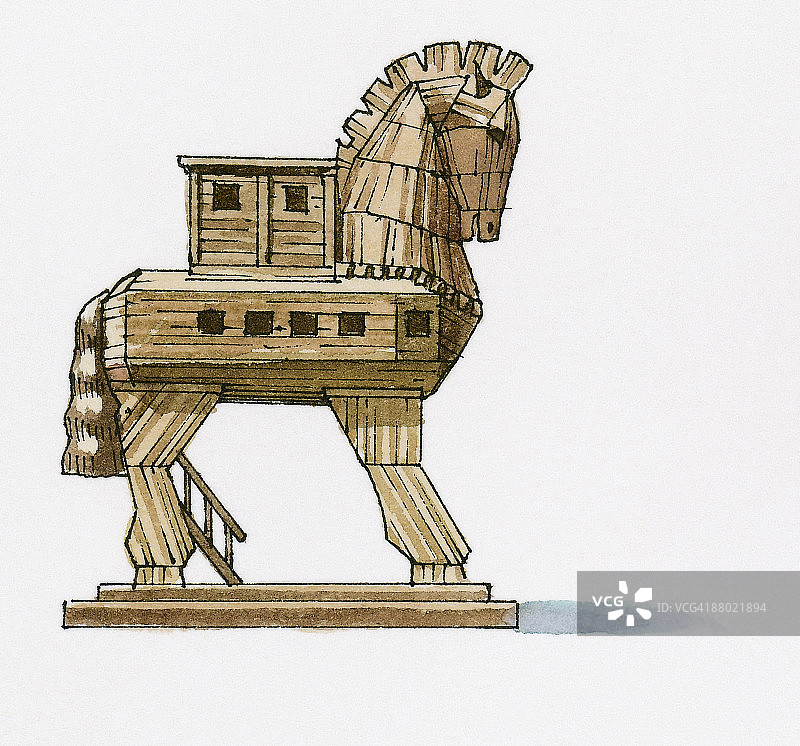 特洛伊木马儿童旅游景点插画图片素材