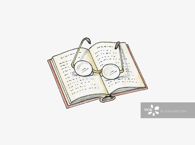 硬面书打开页上老式眼镜插画图片素材
