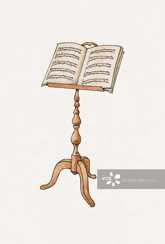 木制乐谱架上的乐谱插画图片素材