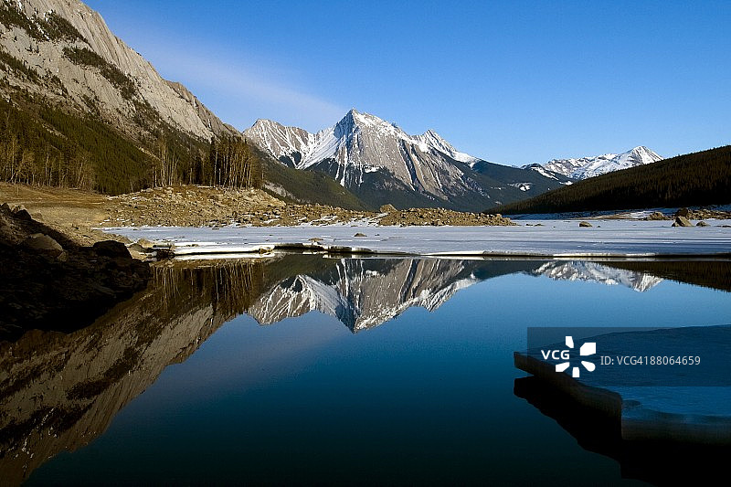 加拿大艾伯塔省贾斯珀国家公园的药湖图片素材