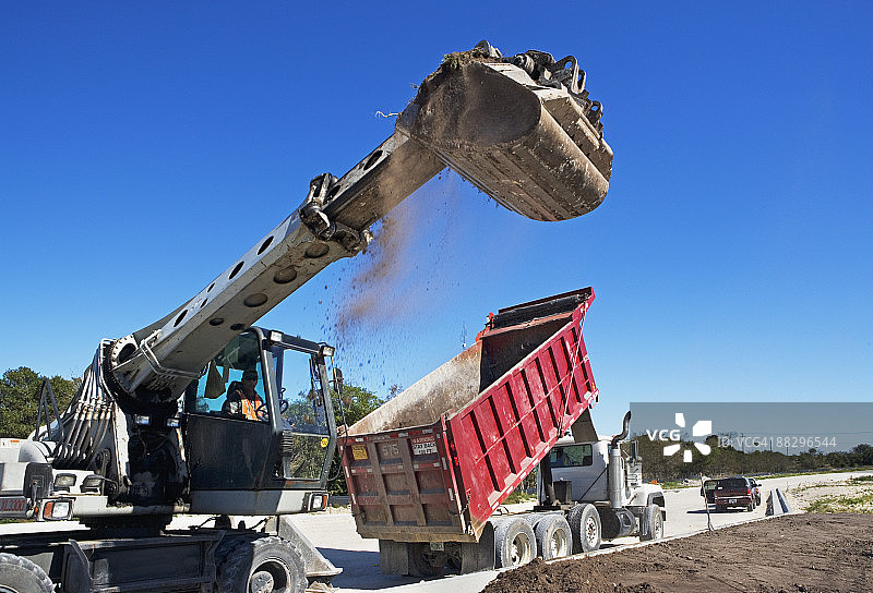 建筑工地上的自卸卡车和装载机图片素材