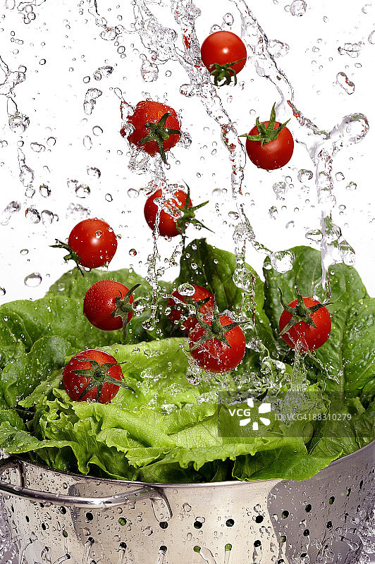 小番茄落在生菜上图片素材