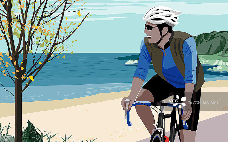 沿海滩骑自行车的男人图片素材
