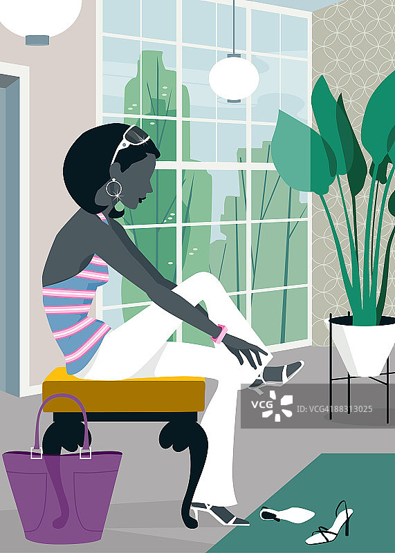 女人在零售店试穿鞋子图片素材