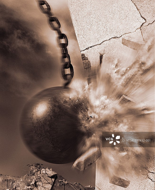 拆楼铁球（数字合成图）图片素材