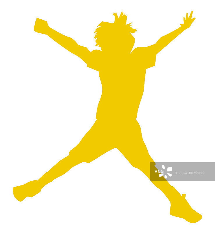 黄色剪影男孩跳跃数字插画图片素材
