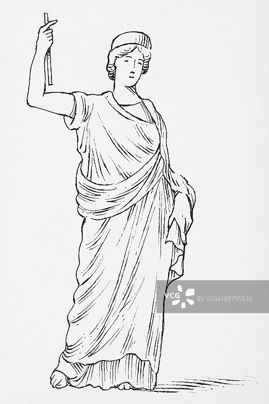 希腊女神赫拉的黑白插画图片素材