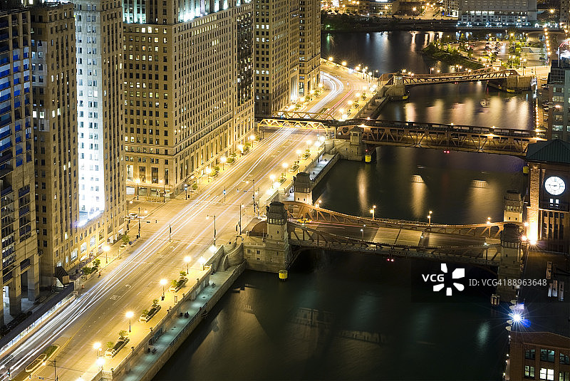 芝加哥河夜景空 व्यू图片素材