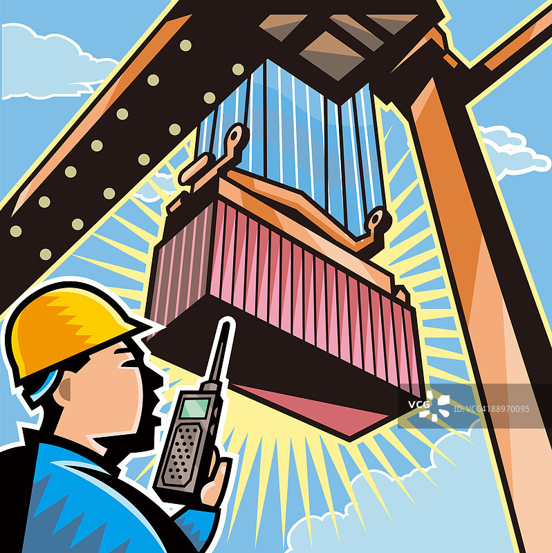 在建筑工地使用对讲机的男人图片素材