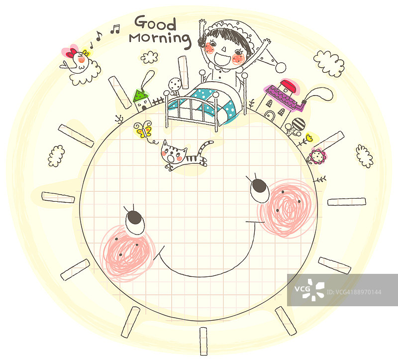 女孩坐在床上，阳光明媚图片素材