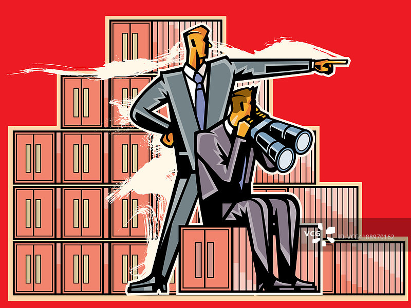 商务人士用双筒望远镜在柜子旁图片素材