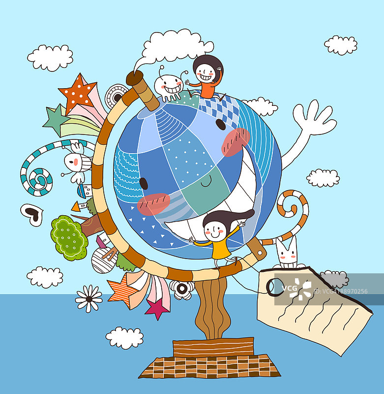 孩子们玩地球仪图片素材