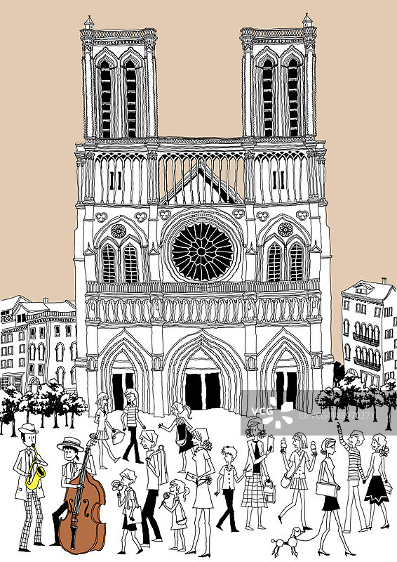 教堂旁的游客图片素材