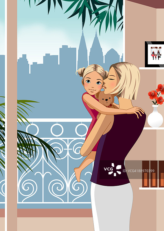 母亲抱着女儿亲吻图片素材