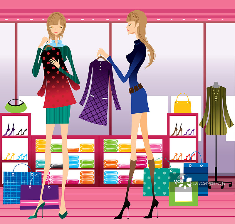 两位年轻女人在服装店购物图片素材