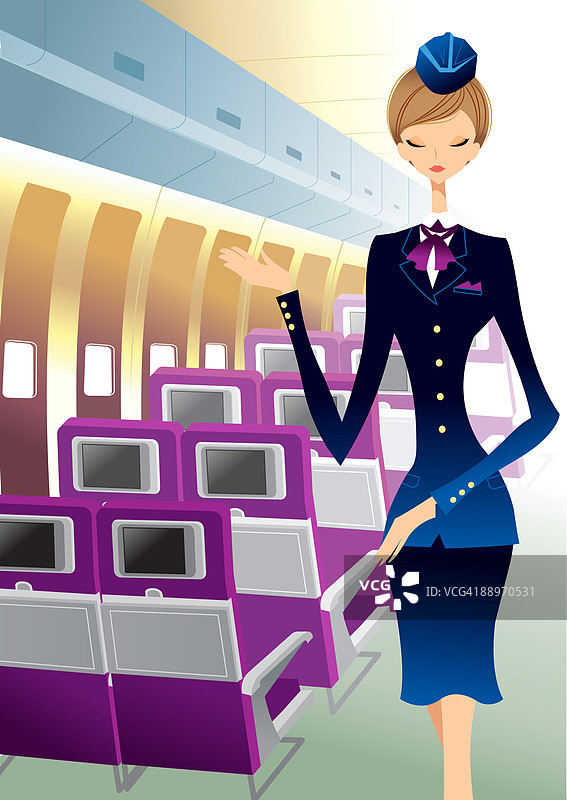 空姐站在飞机里图片素材