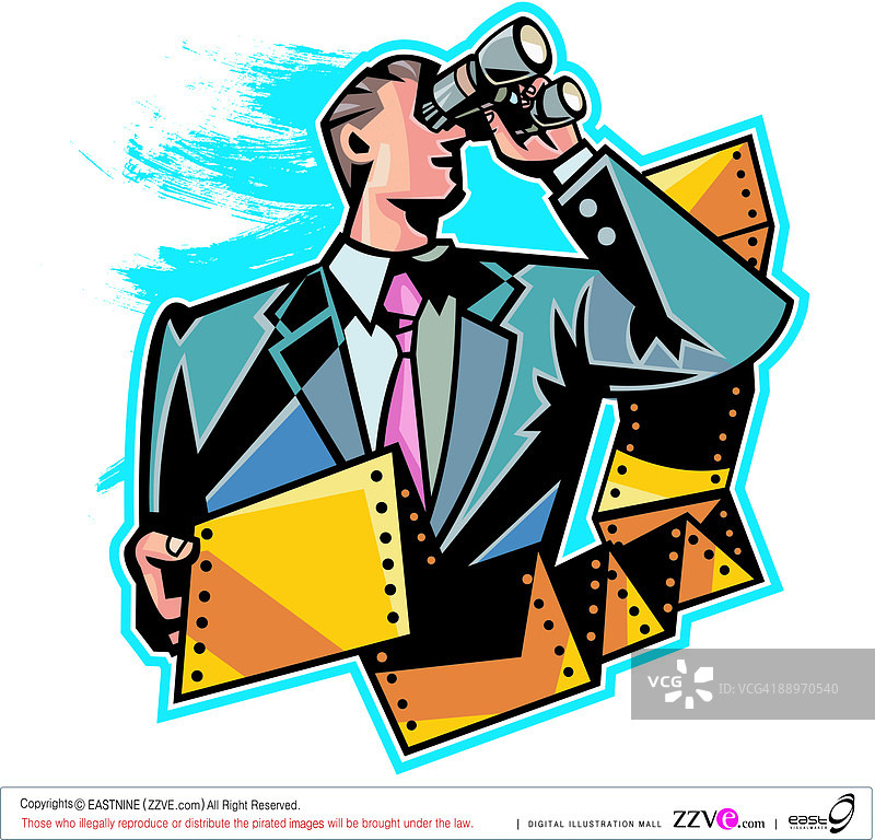 手持文件和望远镜的商务人士特写图片素材