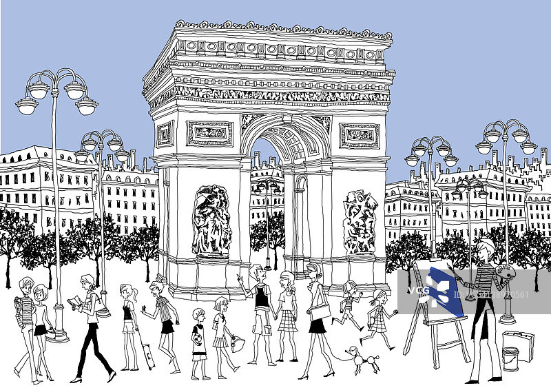 在华丽大门旁的游客图片素材