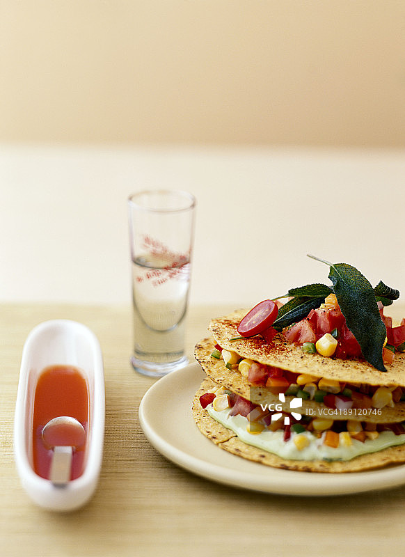 配莎莎酱的蔬菜玉米饼图片素材