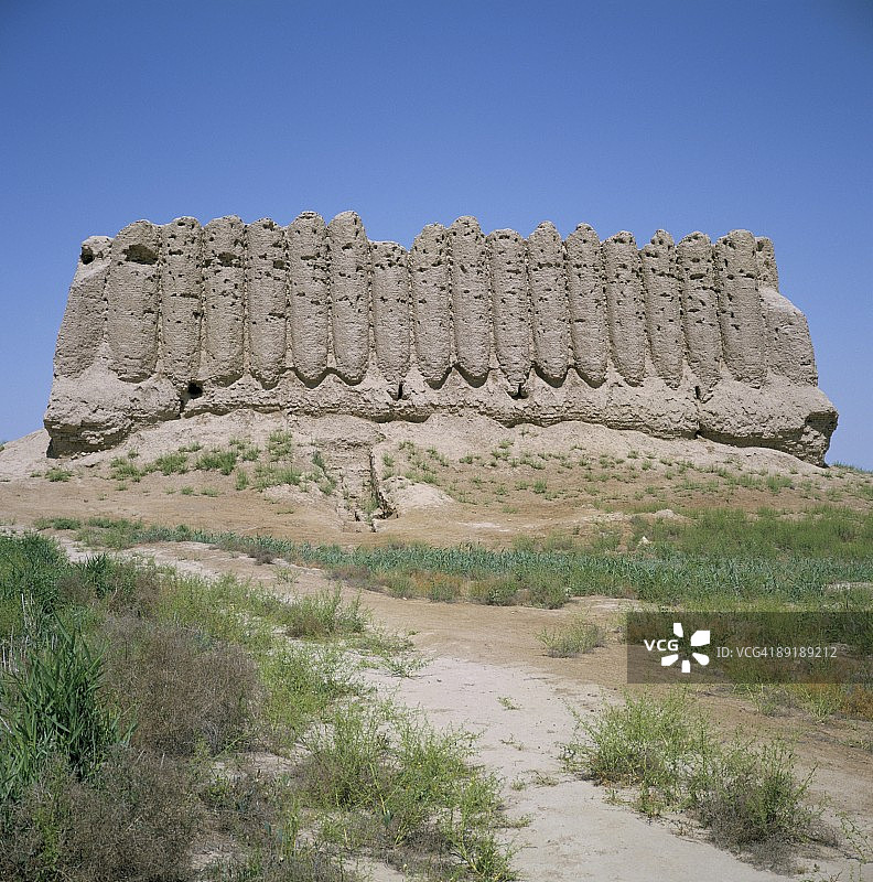 公元6世纪的克孜卡拉要塞，老梅尔夫，联合国教科文组织世界遗产，土库曼斯坦，中亚，亚洲图片素材