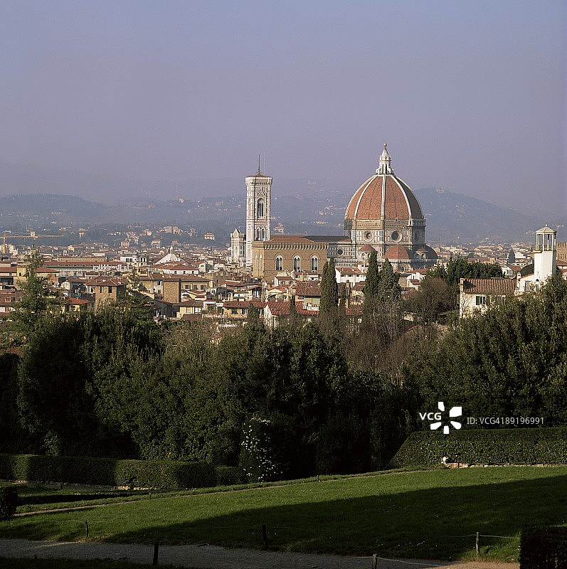 意大利托斯卡纳佛罗伦萨波波里花园的城市天际线图片素材