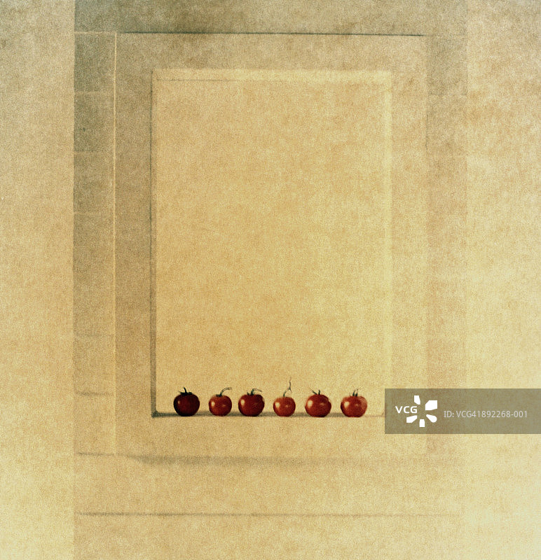 窗台上排列的西红柿（纸底片）图片素材