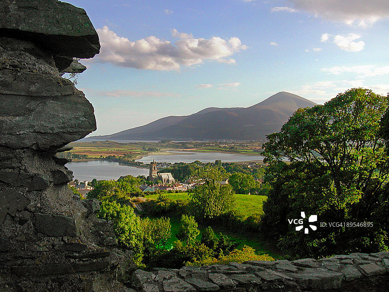 从邓德拉姆城堡看到的莫恩山脉图片素材