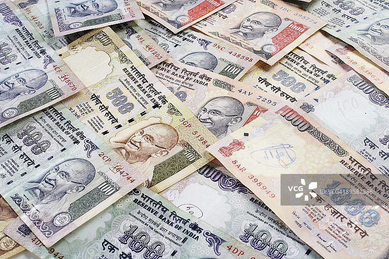 不同种类的印度卢比图片素材