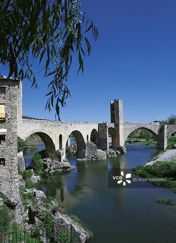 弗卢维亚河上的罗马式桥梁，贝萨卢图片素材