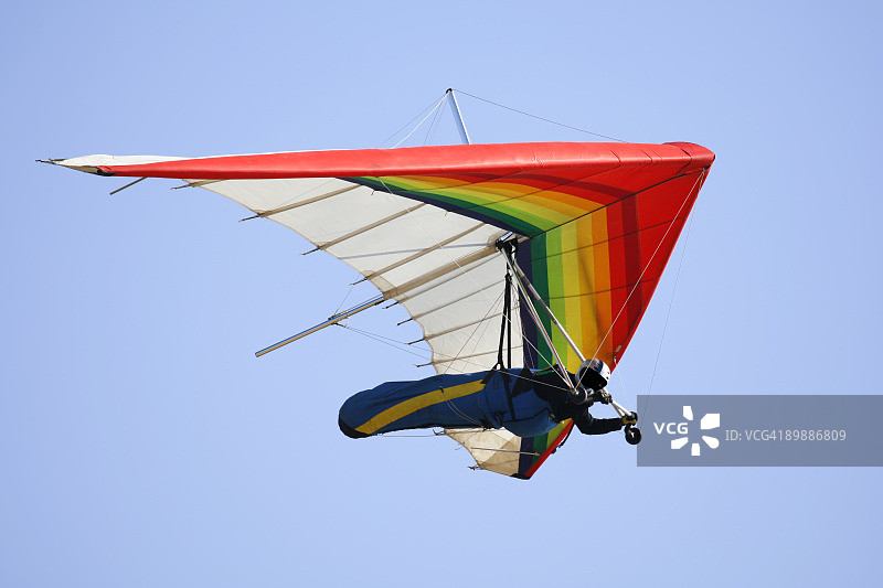 男人在蓝天下玩悬挂滑翔图片素材