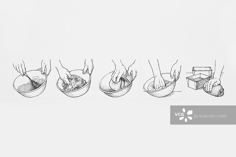 制作面包面团的黑白插图序列图片素材