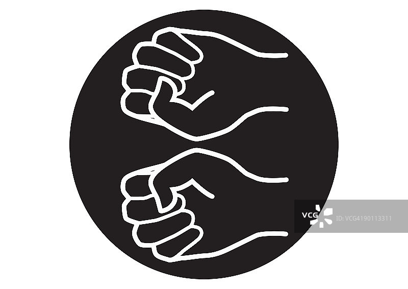 黑色圆圈中的黑白紧握拳头数字插画图片素材