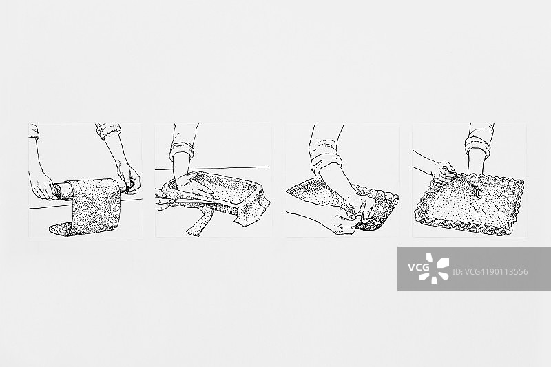 如何擀面皮的黑白插画图片素材