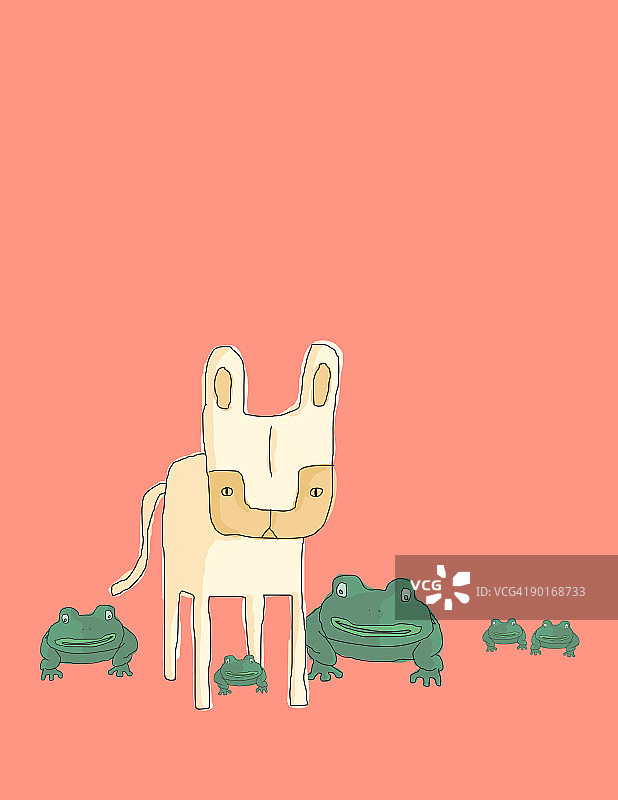 小猫与友好的青蛙图片素材